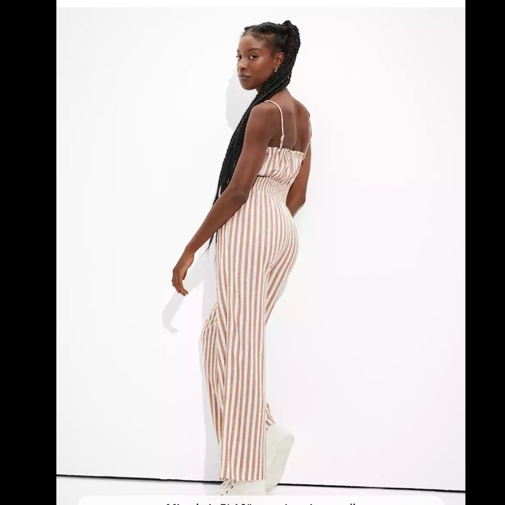 American Eagle Striped Smocked Jumpsuit